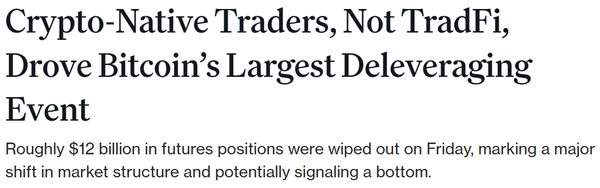 글래스노드는 지난 10월 11일 대규모 비트코인 선물 포지션 청산이 기관 자금이 아닌 가상화폐 고유 유동성에 의해 주도됐다고 밝혔다(사진=코인데스크)