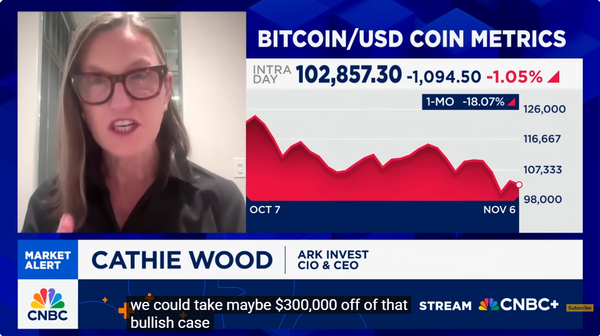 캐시 우드 최고경영자는 오는 2030년 비트코인 전망가를 당초 150만 달러(한화 약 21억 8,325만 원)에서 120만 달러(한화 약 17억 4,660만 원)로 낮췄다(사진=씨앤비씨)