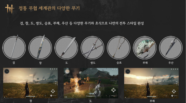 ▲정식 론칭 버전에서는 총 7종의 무기가 등장한다