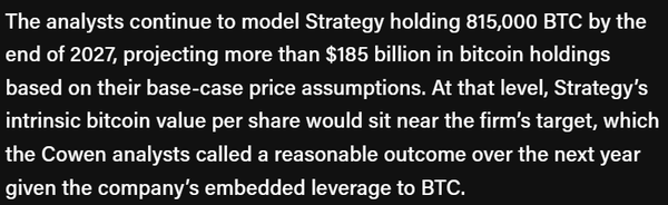 오는 2027년 스트래티지의 예상 비트코인 보유량은 81만 5천 개로 소개됐다(사진=더블록/ 번스타인)