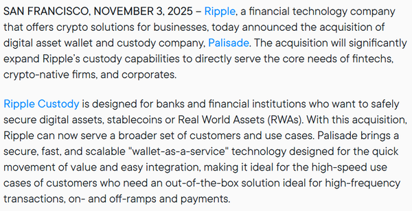 리플이 현지시간으로 11월 3일 블록체인 지갑 제공업체인 팰리세이드(Palisade)를 인수했다고 발표했다(사진=리플)