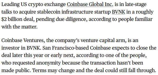 코인베이스가 스테이블코인 사업 강화를 위해 영국 결제 신생 기업인 ‘비브이엔케이’ 인수를 20억 달러(한화 약 2조 8,764억 원)에 추진 중이다(사진=블룸버그)