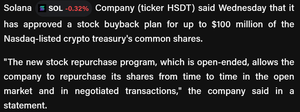 솔라나컴퍼니는 현지시간으로 지난 11월 5일 최대 1억 달러(한화 약 1,448억 원) 규모의 자사 보통주 매입을 결정했다고 발표했다(사진=솔라나컴퍼니)