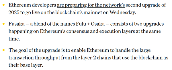 오는 12월 3일 이더리움 블록체인 메인넷에 ‘후사카(Fusaka)’ 업그레이드가 도입될 계획이다(사진=코인데스크)