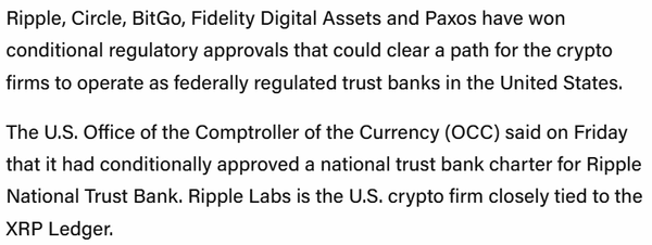 미국 통화감독청은 현지시간으로 지난 12월 12일 특정 가상화폐 관련 업체에 조건부 ‘국가 신탁 은행’ 인가를 승인했다(사진=더블록)