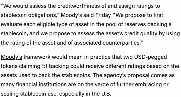 무디스가 준비금 품질과 구조에 초점을 맞춘 스테이블코인 신용등급 평가 기준을 마련 중이다(사진=더블록)