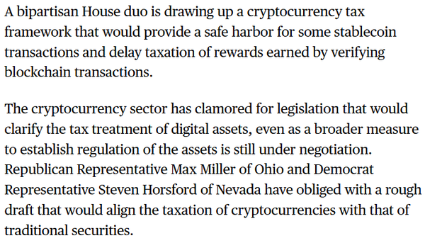 미국 하원에서 스테이블코인 소액 거래에 대한 세금 면제와 스테이킹(예치) 보상 과세 유예안이 포함된 초당적 가상화폐 세제 프레임워크(정책 틀)가 공개됐다(사진=블룸버그)