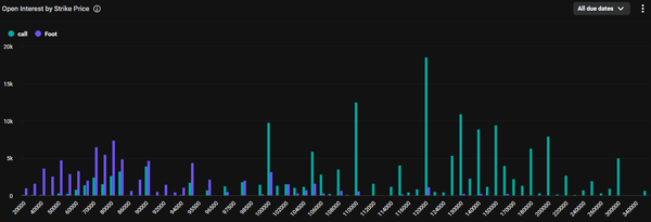 데리비트 내 행사가격별 미결제약정 자금 투입 분포 현황(사진=데리비트)