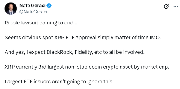 이티에프스토어 최고경영자의 경우 ‘엑스알피’ 상장지수펀드가 현지 증권당국에 의해 승인되는 것은 시간문제일 것이라고 말했다(사진=트위터/ 네이트 제라시)