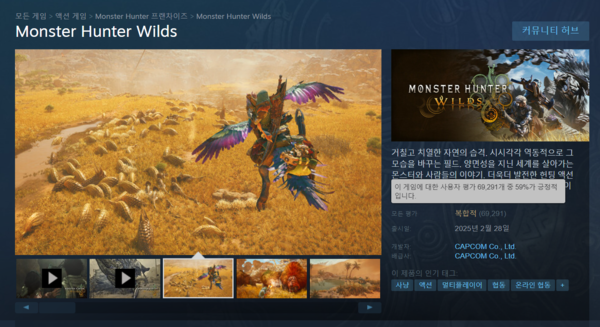 ▲&nbsp;‘몬스터 헌터 와일즈’ 스팀 이용자 평가(사진=스팀)