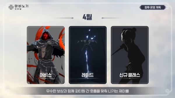 ▲ 개발진은 출시 전 쇼케이스를 통해 4월 어비스, 레이드, 신규 클래스 등 업데이트를 예고한 바 있다(사진=마비노기 모바일 공식 유튜브 채널)