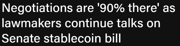 더블록은 미국 상원의회 내 스테이블코인 입법안에 대한 현지 여당과 야당의 합의 조건이 90% 가량 충족된 상태라고 보도했다(사진=더블록)