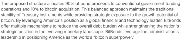 분석진은 ‘비트본드’ 판매 수익금의 90%를 일반 정부 자금으로 사용하고, 10%를 비트코인 매입에 사용하자고 제안했다(사진=비트코인정책연구소)