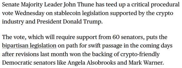 미국 경제매체인 블룸버그는 현지 상원의회 ‘지니어스’ 법안 표결이 금일인 6월 10일 예정돼있다고 보도했다(사진=블룸버그)