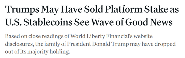 도널드 트럼프 미국 대통령 일가가 월드리버티파이낸셜(WLFI) 블록체인 프로젝트 내 지분을 줄인 것으로 보인다(사진=코인데스크)