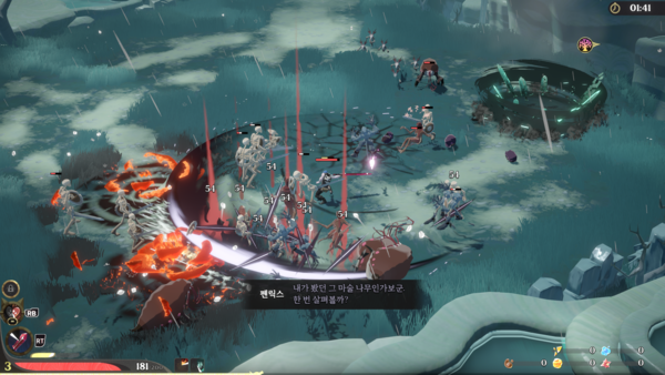 ▲ 끝없이 밀려드는 적들을 상대함에 있어, 자동 스킬 구사 외에도 마치 무쌍류 게임과도 같이 직접 조작으로 적을 상대하는 액션이 특징이다