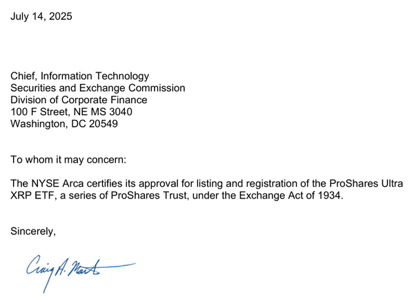 미국 뉴욕증권거래소 아르카 거래소가 미국 자산운용사인 프로쉐어스가 발행한 엑스알피 가상화폐 기반 레버리지 상장지수펀드 상장을 승인했다(사진=미국 뉴욕증권거래소 아르카)