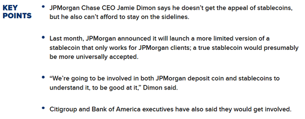 미국 투자은행인 제이피모건 최고경영자가 2분기 실적발표 현장에서 스테이블코인 시장 참여 가능성을 시사했다(사진=씨앤비씨)