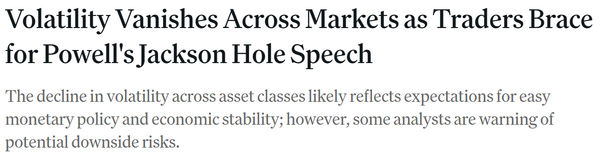 코인데스크는&nbsp;오는 8월 21일 시작되는 미국 중앙은행의 잭슨홀 미팅과 관련한 투자자 관망세가 가상화폐 시장 변동성을 낮추고 있다고 분석했다(사진=코인데스크)