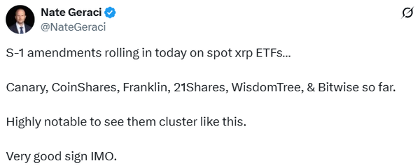 네이트 제라시 노바디우스웰스 대표는 ‘엑스알피’ 상장지수펀드 신청사들이 주목할 만한 단체 행동을 보였다며, 심사에 있어 좋은 신호가 될 수 있다고 밝혔다(사진=트위터/ 네이트 제라시)