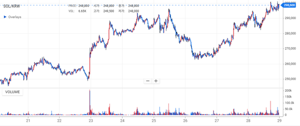지난 8월 20일 이후 솔라나 시세 흐름(사진=업비트)
