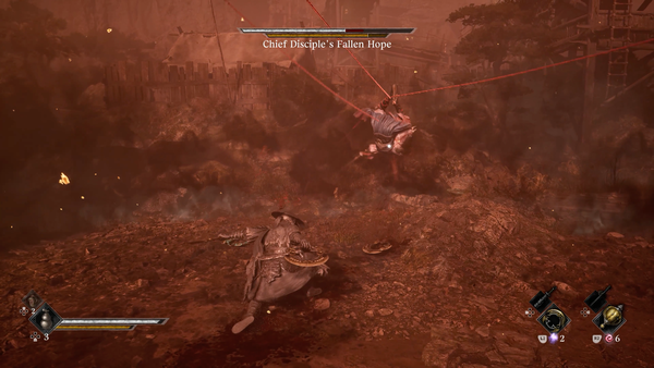 ▲줄에 매달린 상태로 공중에서 공격하는 보스이기 때문에 회피나 패링 타이밍을 정확히 노려야 한다