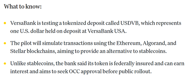 버사뱅크는 미국 자회사인 버사뱅크유에스에이(VersaBank USA)를 통해 예금토큰 실험을 실시하고 있다(사진=코인데스크)
