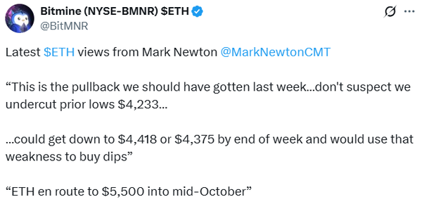 이더리움 가격이 오는 10월 중순 5,500달러(한화 약 694만 원)까지 오를 것이라는 게 톰 리 펀드스트랫 최고경영자 관점이다(사진=트위터/ 톰리)