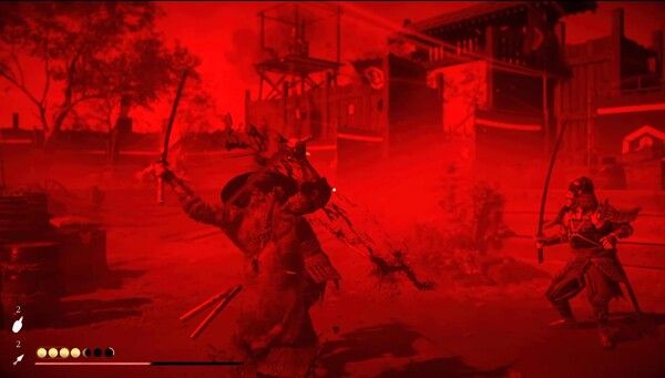 ▲화면이 붉게 물들고 적들을 도륙하는 망령기술. 극후반에 획득 가능하다