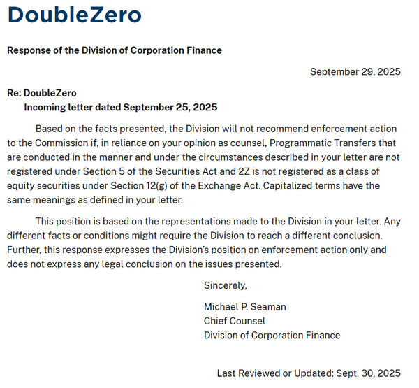 미국 증권거래위원회 기업금융국 수석 변호사는 현지시간으로 지난 9월 29일 서한을 통해 디핀 프로젝트팀인 ‘더블제로’가 발행한 가상화폐에 대해 증권법 위반 집행 조치를 기관에 권고하지 않겠다고 밝혔다(사진=미국 증권거래위원회)