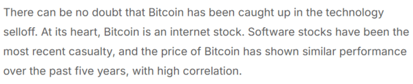 비트코인이 기술주 매도세에 휘말렸으며,&nbsp;본질적으로 인터넷 기반 자산이라는 것이 바이트트리의 진단이다(사진=바이트트리)
