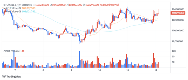 지난 3월 6일 이후 비트코인 시세 변화 추이(사진=빗썸)