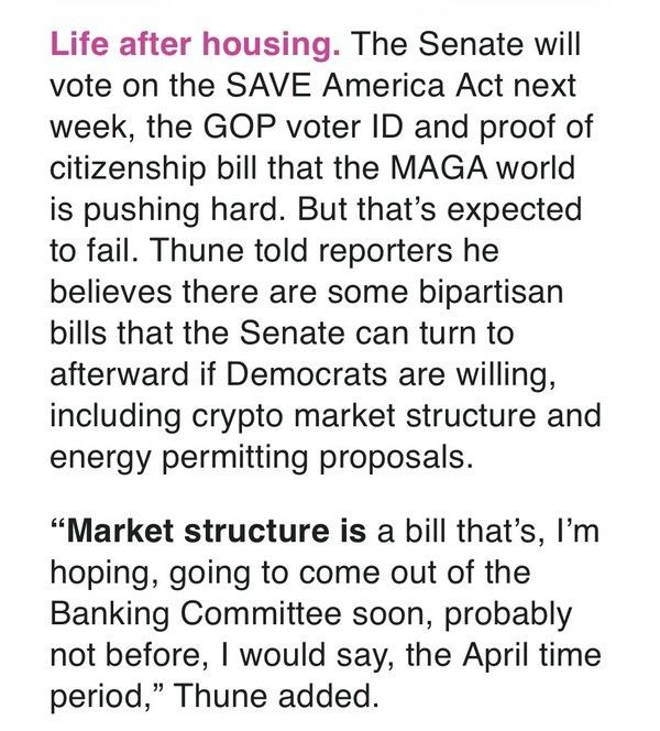 미국&nbsp;공화당&nbsp;상원&nbsp;원내대표는&nbsp;현지&nbsp;정치&nbsp;전문&nbsp;매체와의&nbsp;인터뷰에서&nbsp;‘클라리티’&nbsp;법안의&nbsp;추가&nbsp;입법&nbsp;지연&nbsp;가능성을&nbsp;제시했다(사진=트위터/ 엘레노어 테렛)