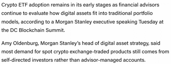 주요 플랫폼에서 거래되는 가상화폐 상장지수펀드의 약 80%는 자기 주도형 투자 계좌에서 발생한다는 것이 모건스탠리의 설명이다(사진=더블록/ 에이미 올든버그)