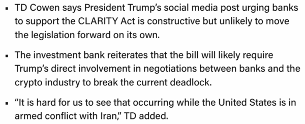 ‘클라리티’ 입법 진전을 위해 트럼프 대통령이 메시지보다는 직접 개입해야 할 것이라는 게 티디코웬의 입장이다(사진=더블록)