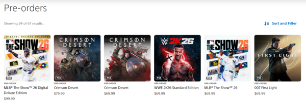 ▲ 미국 PS 스토어 예약판매 신작 순위(사진=PS 스토어)