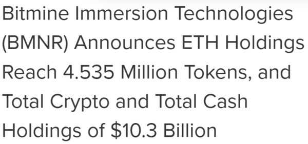 비트마인이머전은 지난 3월 첫째 주 1억 2천만 달러(한화 약 1,782억 원) 규모의 이더리움을 사들인 것으로 알려졌다(사진=비트마인이머전)