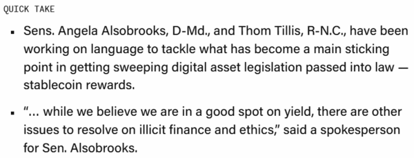 스테이블코인&nbsp;보상&nbsp;구조를&nbsp;둘러싼 미국 입법&nbsp;문구&nbsp;협상에서&nbsp;상당한&nbsp;진전을&nbsp;이뤄지고 있다는 소식이다(사진=안젤라&nbsp;알소브룩스/ 더블록)