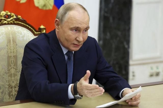 Russian President Vladimir Putin speaks during a meeting at the Kremlin in Moscow Russia on Nov 22 2024 AP-Yonhap
