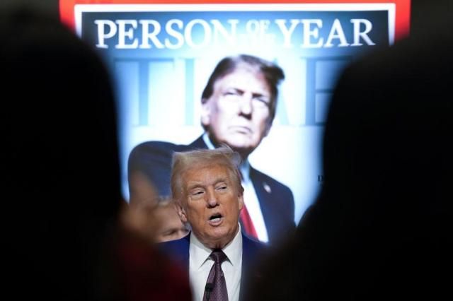 President-elect Donald Trump speaks during a TIME magazine Person of the Year event at the New York Stock Exchange in New York on Dec 12 2024