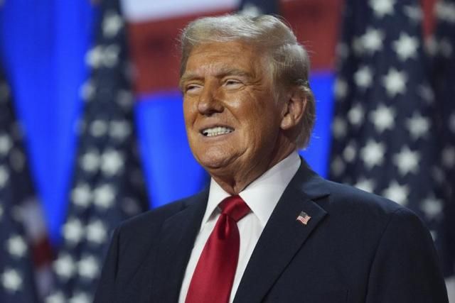 Then-Republican presidential nominee Donald Trump smiles at an election night party at the Palm Beach Convention Center in West Palm Beach Florida on Nov 6 2024 AP-Yonhap 