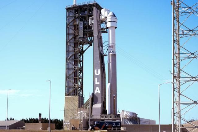 Boeings Starliner capsule atop an Atlas V rocket stands ready for its upcoming mission at Space Launch Complex 41 at the Cape Canaveral Space Force Station in Cape Canaveral Florida on May 5 2024