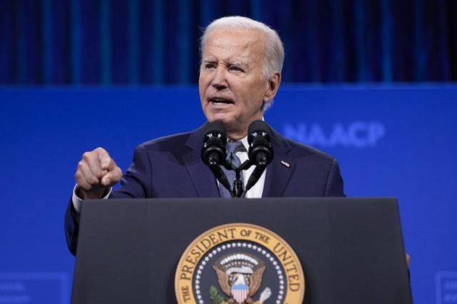 President Joe Biden speaks at the 115th NAACP National Convention in Las Vegas on July 16 2024 AP-Yonhap 