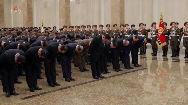 North Korean leader Kim Jong Un visits the Kumsusan Palace of the Sun on the 14th anniversary of Kim Jong Il's death, as reported by Korean Central TV. [Photo: Yonhap News]