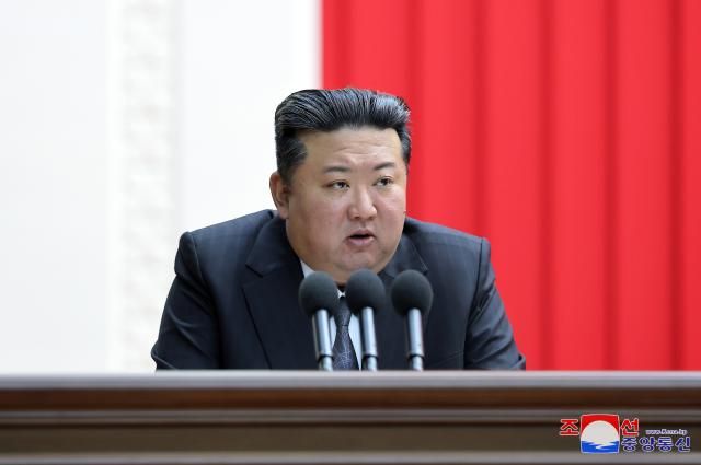 North Korean leader Kim Jong-un speaks during a secretariat meeting held on Jan 27 KCNAYONHAP