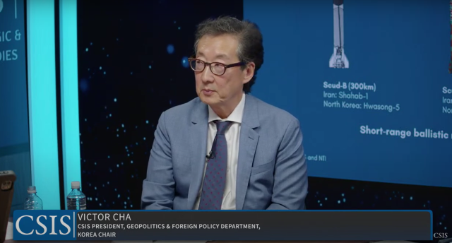This YouTube screenshot image shows Victor Cha Korea Chair at the Center for Strategic and International Studies CSIS speaking during a webinar streamed on the think tanks official YouTube channel on June 30 2025 