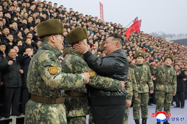 North Korean leader Kim Jong-un attends a ceremony marking the 80th anniversary of the founding of the Socialist Patriotic Youth League at Kim Il Sung Stadium in Pyongyang on Jan 16 2026 in this photo released by the Norths state-run Korean Central News Agency the following day