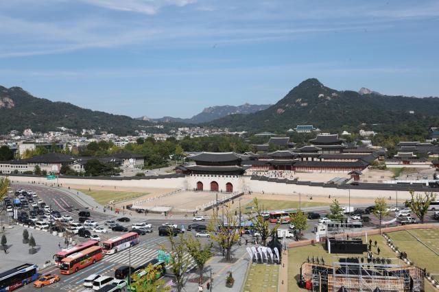 A panoramic view of Gyeongbokgung Palace and Gwanghwamun Square in central Seoul where centuries-old royal architecture stands alongside modern urban life Oct21 2025 PhotoAJP Yoo Na-hyun
