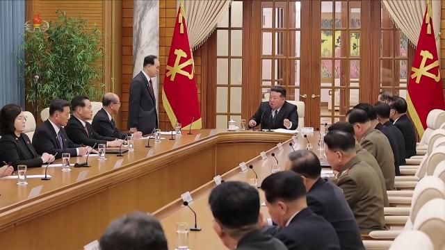 Kim Jong-un presides over a Workers Party of Korea Central Committee Political Bureau meeting in Pyongyang on February 7 KCNAYONHAP