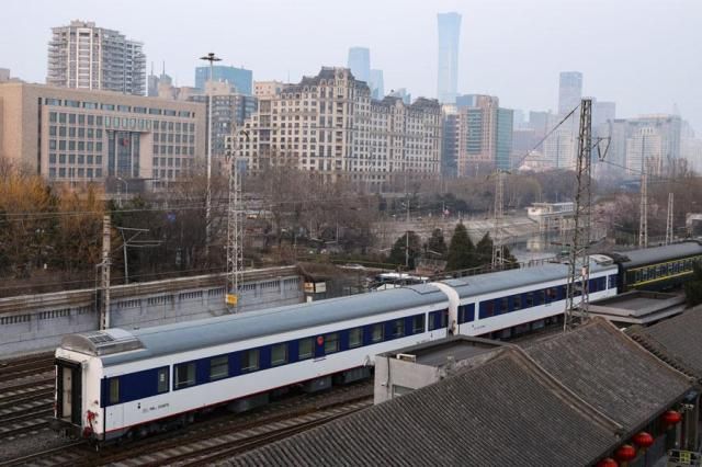 A passenger train bound for Pyongyang leaves a railway station in Beijing China on March 12 2026 Reuters-Yonhap